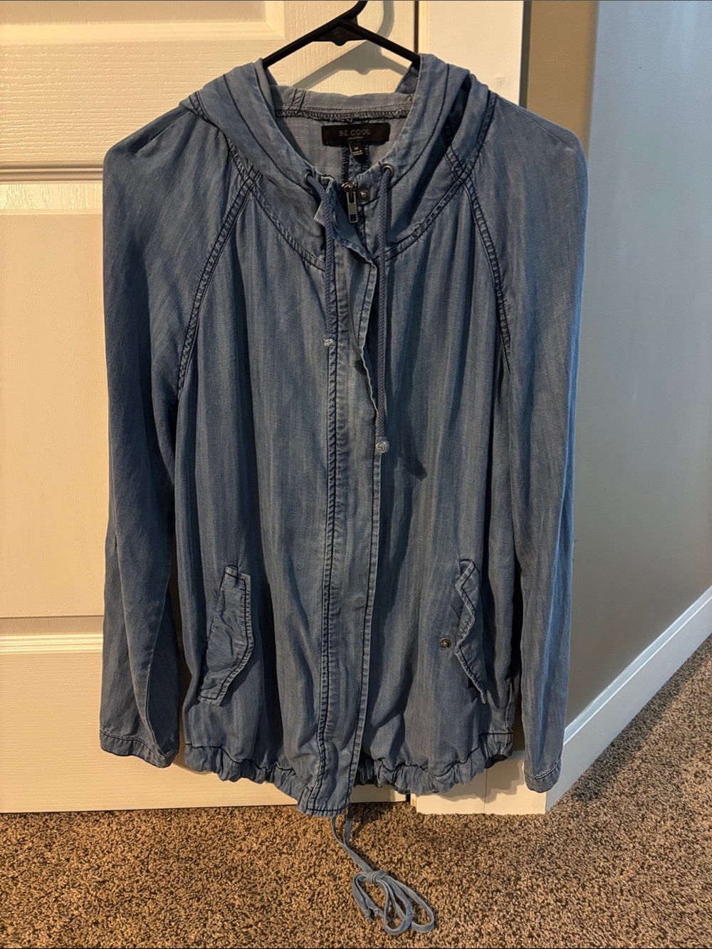 BE COOL Light Blue Hooded Jacket - Women's Drawstring Zip Front